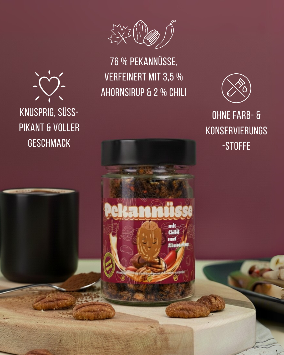 Pekannüsse mit Ahornsirup & Chilli, 150g